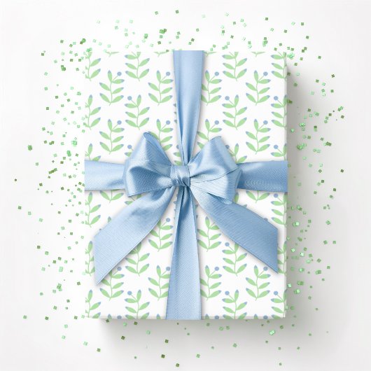 Berry Sprig in Slate and Green Cadeaupapier