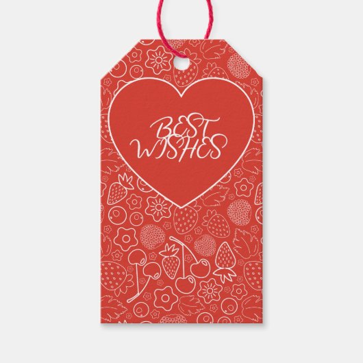 Berry Strawberry Cherry White Hand drawn Modern. Cadeaulabel (Voorkant)