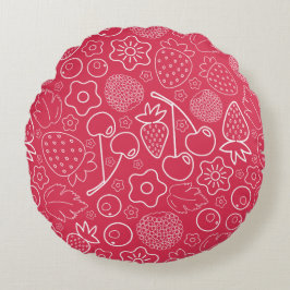 Berry Strawberry Cherry White Hand drawn Modern. Rond Kussen