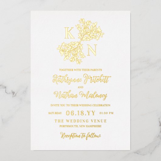 Berry Struik Monogram Hosting met Ouders Bruiloft Folie Uitnodiging (Voorkant)