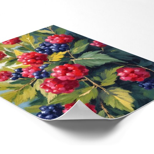 Berry Struik Raspberry Blackberry Waterverf Fruit Poster (Hoek)