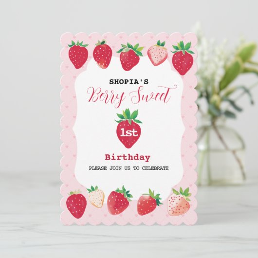 Berry Sweet 1e verjaardag uitnodiging (Staand voorkant)