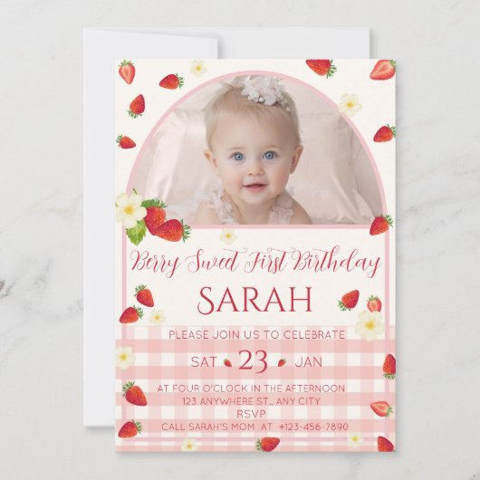 Berry Sweet 1st Birthday Invitation Photo (Devant)