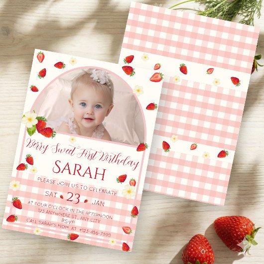 Berry Sweet 1st Birthday Photo Invitation 