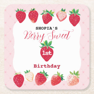 Berry Sweet 1st Birthday Vierkante Kartonnen Onderzetter