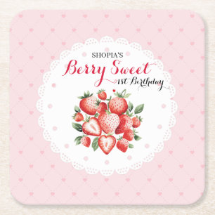 Berry Sweet 1st Birthday Vierkante Kartonnen Onderzetter