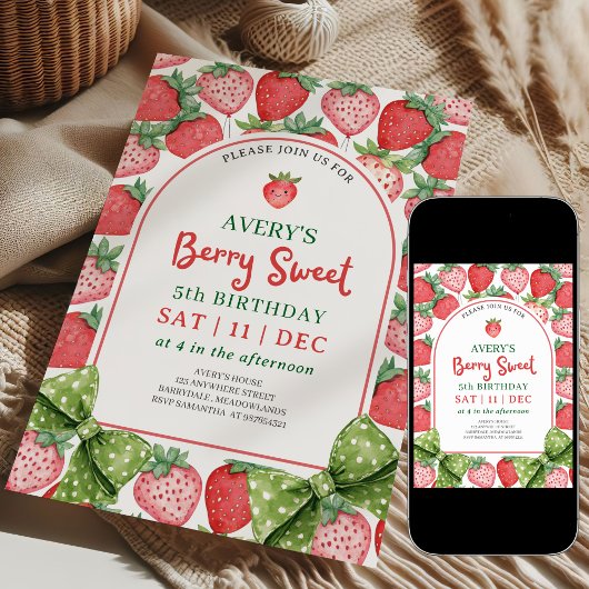 Berry Sweet 5th Birthday Strawberry Invitation