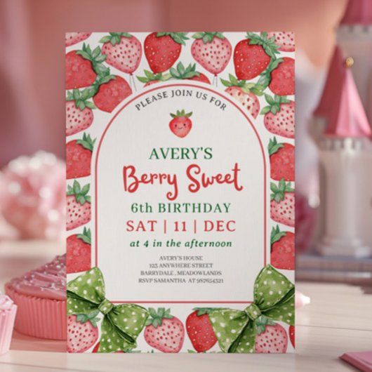 Berry Sweet 6th Birthday Strawberry Invitation