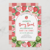 Berry Sweet 6th Birthday Strawberry Invitation (Devant / Derrière)