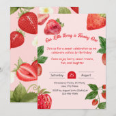 Berry Sweet Aardbei 1e Verjaardag uitnodiging (Voorkant / Achterkant)