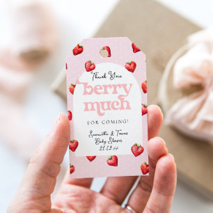 Berry Sweet Aardbei Hart Meisje Baby shower Cadeaulabel