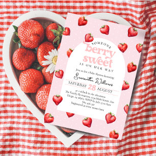 Berry Sweet Aardbei Hart Meisje Baby shower Kaart