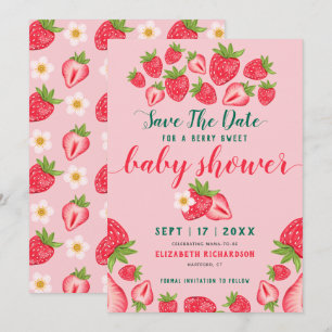 Berry Sweet Aardbei Schattige roze Baby shower Save The Date