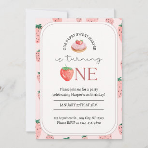 Berry Sweet Aardbei Thema 1e Verjaardag Invitati Kaart