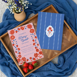 Berry Sweet Aardbeien, Bosbessen & Bloemen Folie Uitnodiging