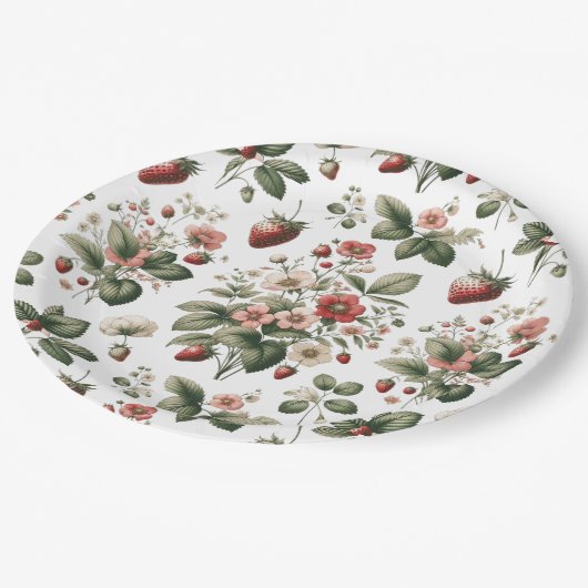Berry Sweet All Over aardbei en bloemmotief Papieren Bordje (Gekanteld)