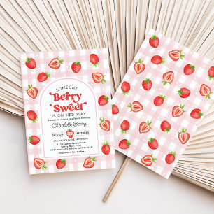 Berry Sweet Baby Meisje Aardbei Baby shower Kaart