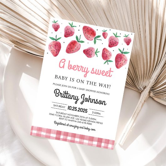 Berry Sweet Baby On The Way Girl Baby shower Kaart