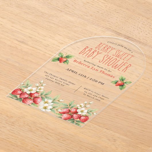 Berry Sweet Baby shower Aardbeien Acryl Uitnodigingen (Laagn)