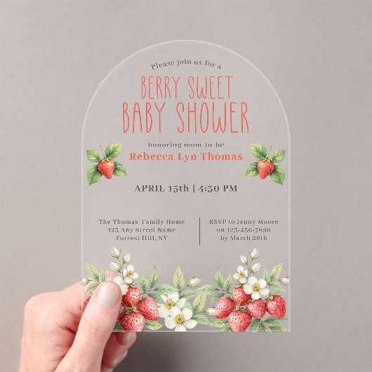 Berry Sweet Baby shower Aardbeien Acryl Uitnodigingen (Insitu (Draagbaar))