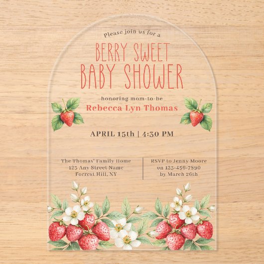 Berry Sweet Baby shower Aardbeien Acryl Uitnodigingen (Voorkant)