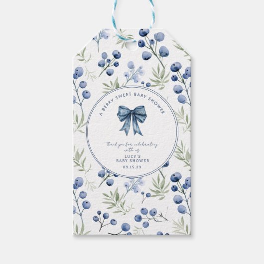 Berry Sweet Baby shower Blueberry Bow Square Cadeaulabel (Voorkant)