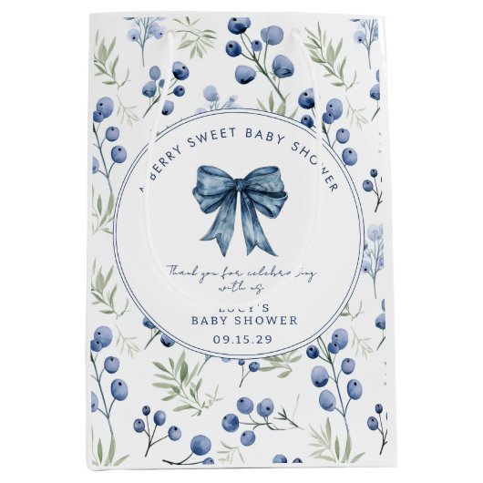 Berry Sweet Baby shower Blueberry Bow Square Medium Cadeauzakje (Voorkant)