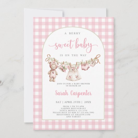 Berry Sweet Baby shower fille invitation (Devant)