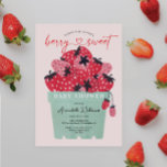Berry Sweet Baby shower Invitation fraise<br><div class="desc">Ce design sucré de baies comprend un panier de fraises aquarelles fraîchement cueillies dans un panier de baies. Avec une police de script coeur ludique. Modifiez facilement la couleur arrière - plan ! Voir la collection entière pour plus d'articles correspondants !</div>