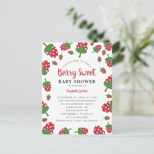 Berry Sweet Baby shower Invitation mignonne fraise (Debout devant)