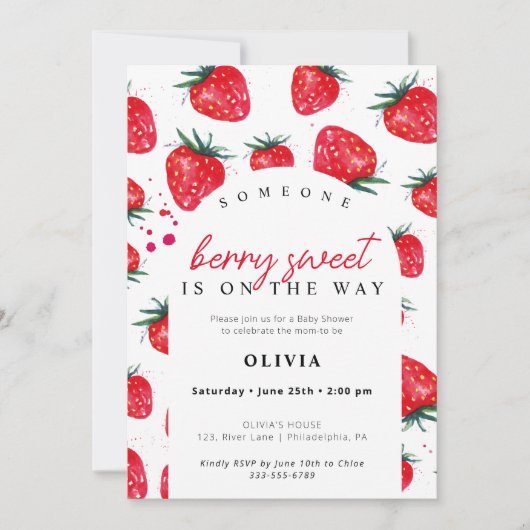 Berry Sweet Baby shower Strawberry Invitation (Devant)