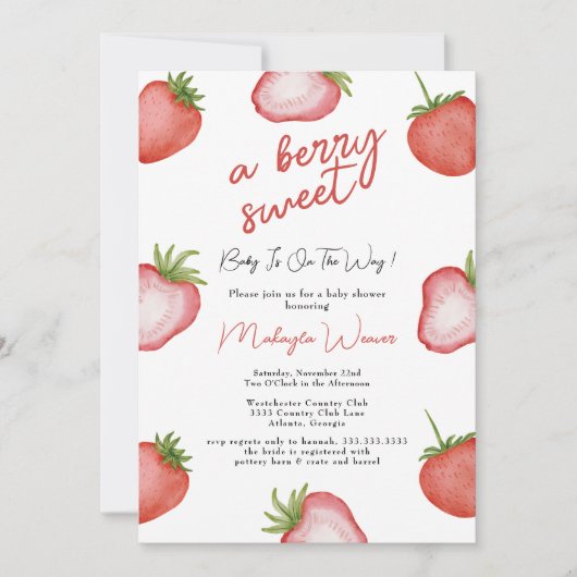 Berry Sweet Baby shower Strawberry Invitation (Devant)