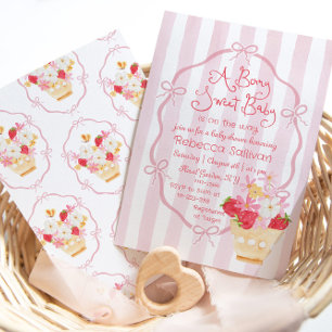 Berry Sweet Baby Whimsical Strawberry Baby shower Kaart