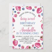 Berry Sweet Birthday Invitation Strawberry Theme Kaart (Voorkant)