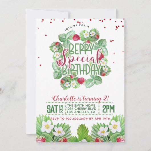 Berry Sweet Birthday Strawberry Invitation (Devant)