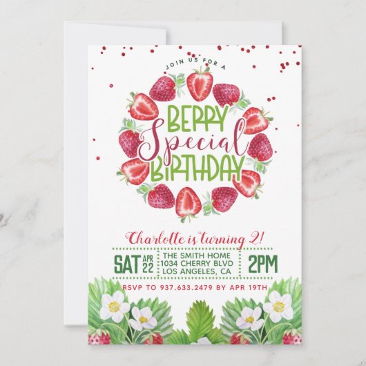 Berry Sweet Birthday Strawberry Invitation (Devant)