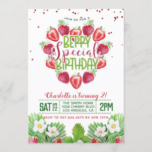 Berry Sweet Birthday Strawberry Invitation Kaart