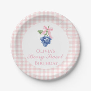 Berry Sweet blauwe bessen verjaardag Roze Strik Co Papieren Bordje