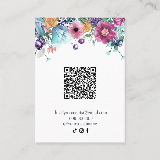 Berry Sweet Blueberry & Bloemen Earing Display Visitekaartje (Achterkant)