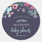 Berry Sweet Blueberry & Flowers Baby shower Ronde Sticker (Voorkant)