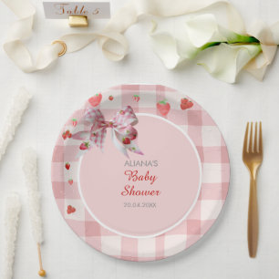 Berry Sweet Checkered Pink Coquette Baby shower Papieren Bordje