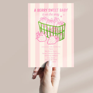 Berry Sweet Doodle Pink Green Girl Baby shower Kaart