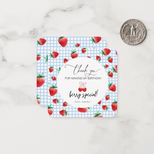 Berry Sweet Eerste Verjaardag Bedankt Card Notitiekaartje (Voorkant / Achterkant in situ)