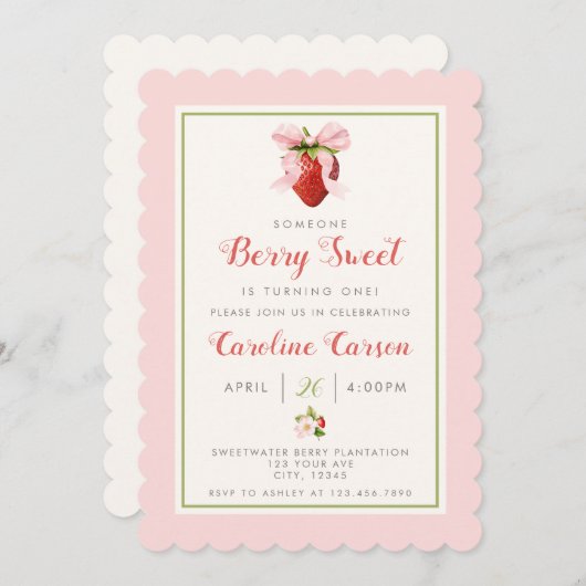Berry Sweet Eerste Verjaardag Uitnodiging (Voorkant / Achterkant)