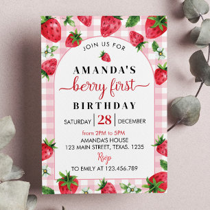 Berry Sweet First Birthday Invitation fraise