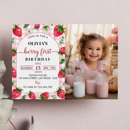 Berry Sweet First Birthday Invitation fraise