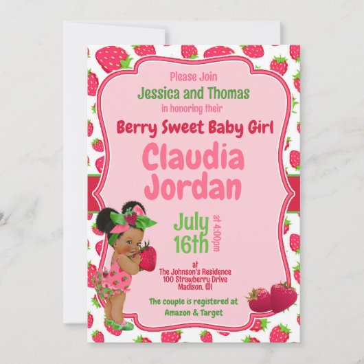 Berry Sweet Girl Baby shower de fraise Invitation (Devant)