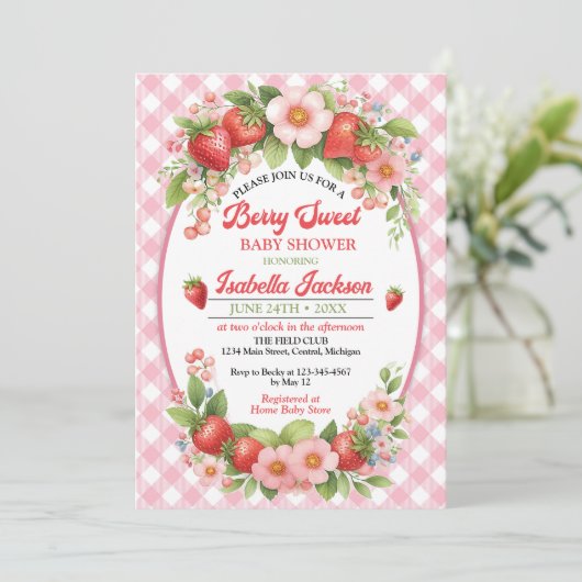 Berry Sweet Girl Baby shower Invitation (Debout devant)