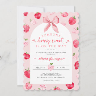 Berry Sweet Girl QR Code All in One Baby Shower Kaart