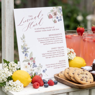 Berry Sweet Lemonade Stand Bruiloftsborrel Menu Reclamebord Met Voetstuk